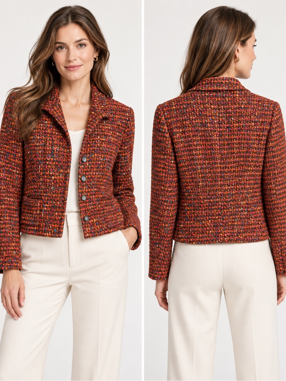 Jones New York Women’s Size 12 Multicolor Bouclé Wool Blend Jacket